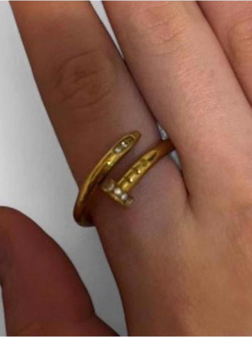 Gold Toned Nail-Style Wrap Ring with Clear Accents